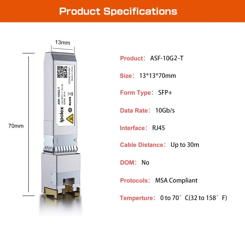 ipolex SFP+ to RJ45 10Gb Module, Support 1G/2.5G/5G/10GBase-T RJ45 SFP+ Module, Compatible for Cisco SFP-10G-T, Ubiquiti UACC-CM-RJ45-MG, Mikrotik, Netgear, TP-Link, D-Link and More, up to 30 Meters - Image 5