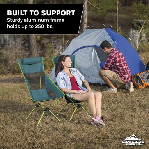 Cascade Mountain Tech Outdoor High Back Lightweight Camp Chair with Headrest and Carry Case - Black - Image 5