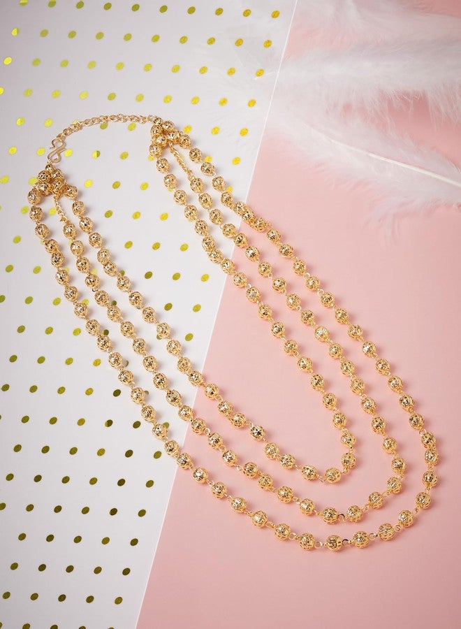 Zaveri Pearls قلادة زافيري بيرلز الذهبية اللون المرصعة بالخرز اللامع متعددة الطبقات للنساء - ZPFK19091 - Image 3