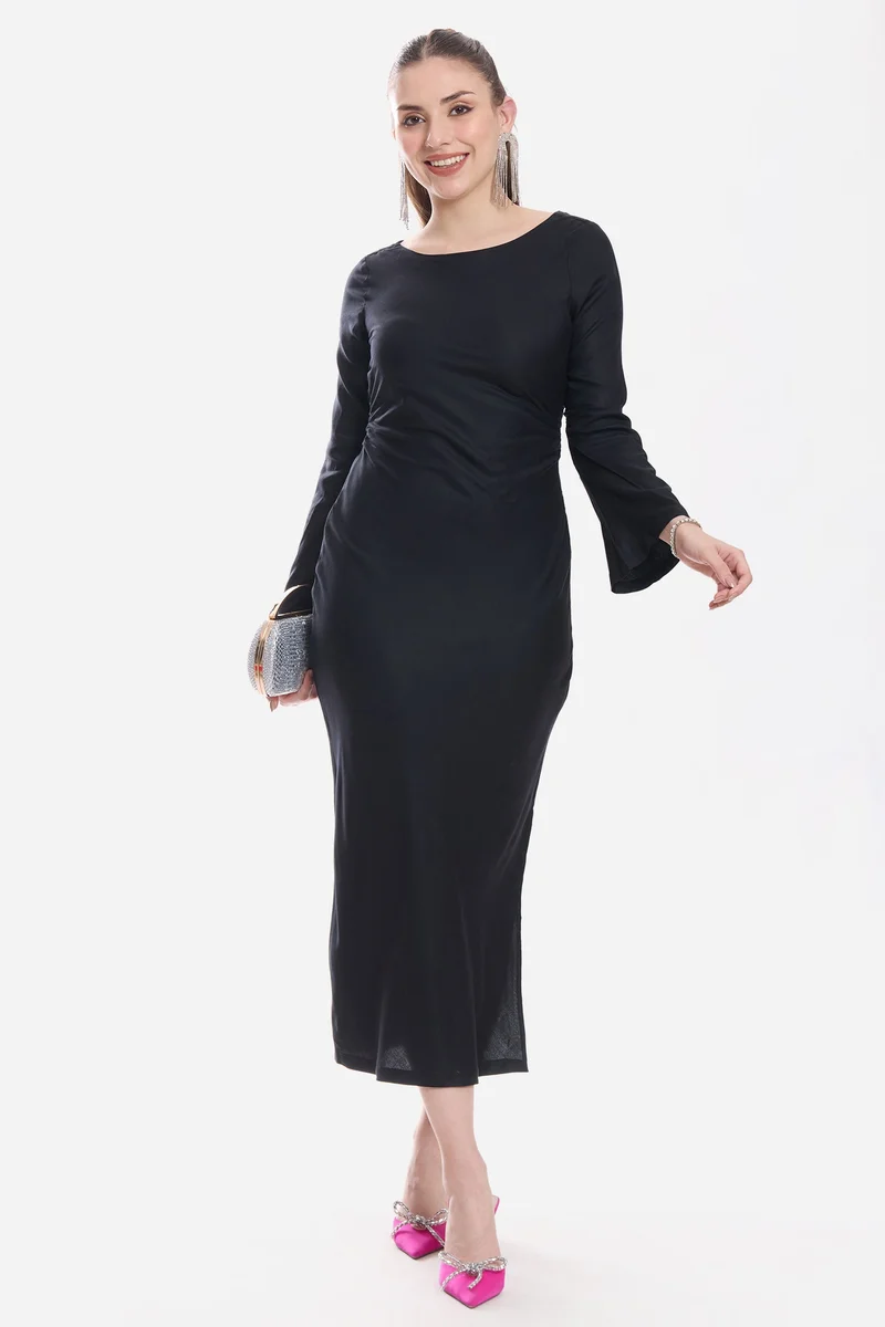 فيرجيو Solid Viscose A-Line Mixi Dress for Women