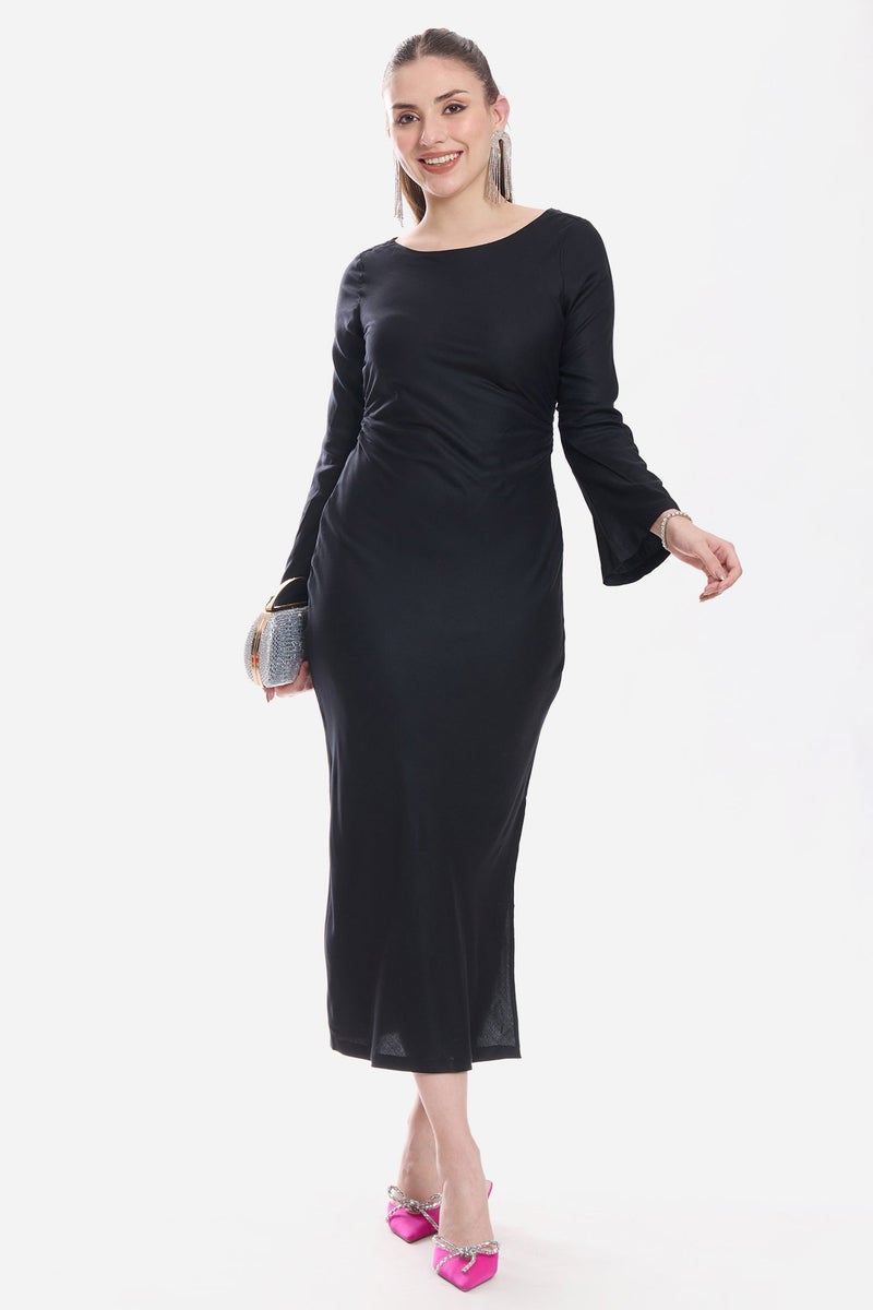 Virgio Solid Viscose A-Line Mixi Dress for Women - Image 1