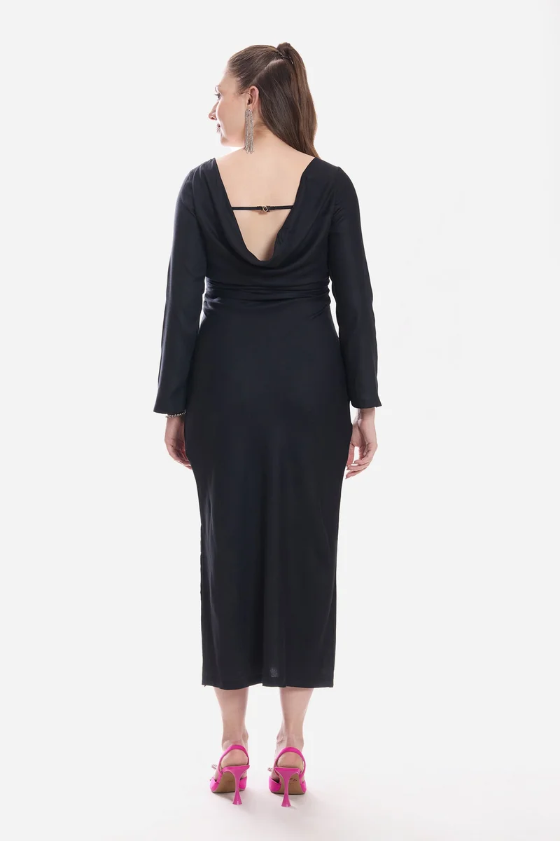 Virgio  Solid Viscose A-Line Mixi Dress for Women for Women | Best Price UAE