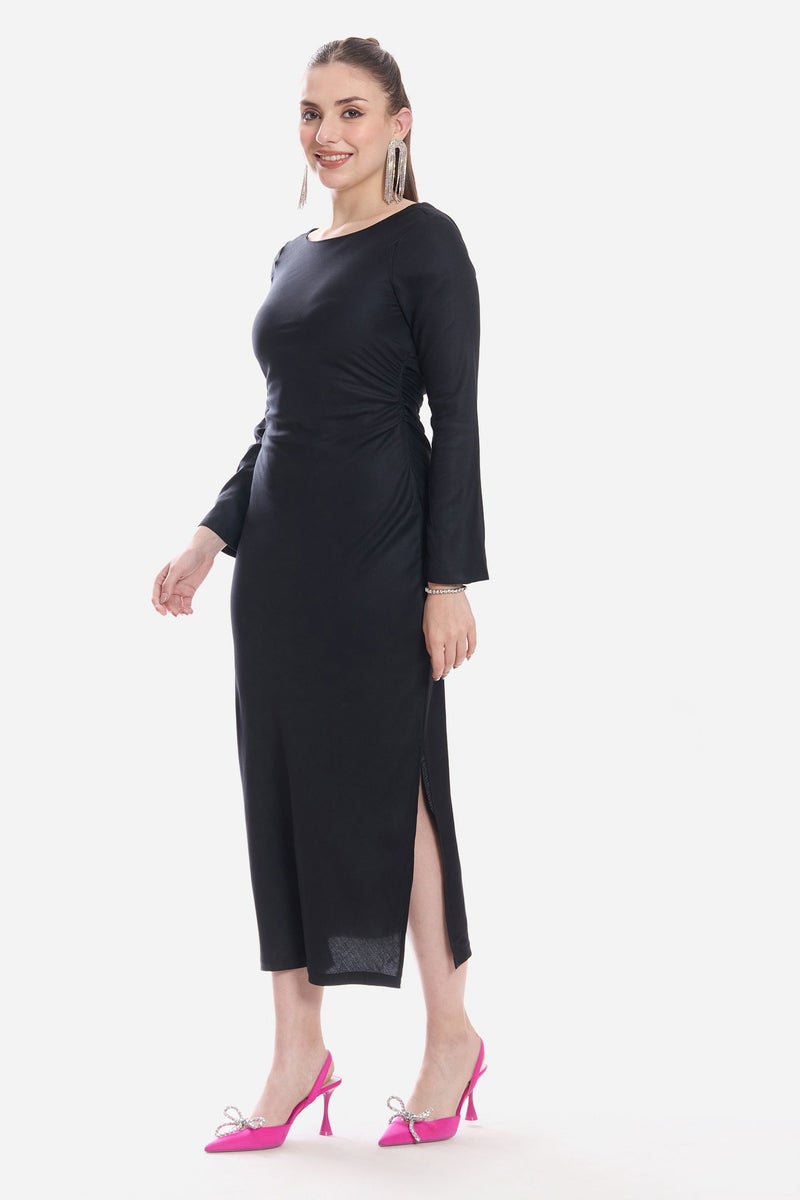 Virgio Solid Viscose A-Line Mixi Dress for Women - Image 3