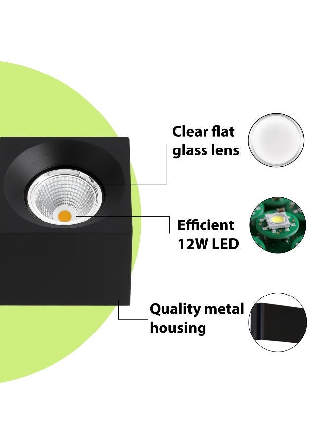 alfriday Surface Mounted Square Cylinder LED Downlight — 4000K, 12W, Matte Black - Image 2