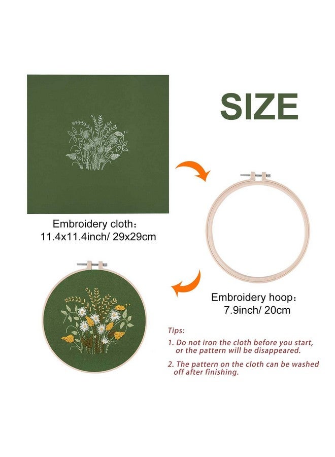 FEPITO 2 Sets Full Range Embroidery Starter Kit With Pattern And Instructions Cross Stitch Kit Includes 2 Pcs Embroidery Clothes With Floral Pattern, 1 Pcs Plastic Embroidery Hoops, 1 Pcs Scissor  - Image 2