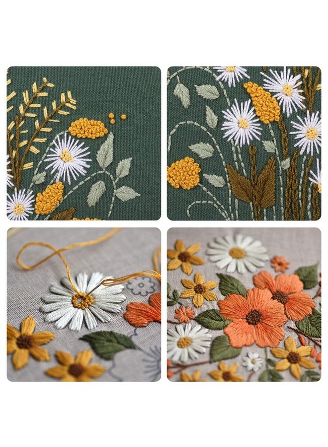 FEPITO 2 Sets Full Range Embroidery Starter Kit With Pattern And Instructions Cross Stitch Kit Includes 2 Pcs Embroidery Clothes With Floral Pattern, 1 Pcs Plastic Embroidery Hoops, 1 Pcs Scissor  - Image 3