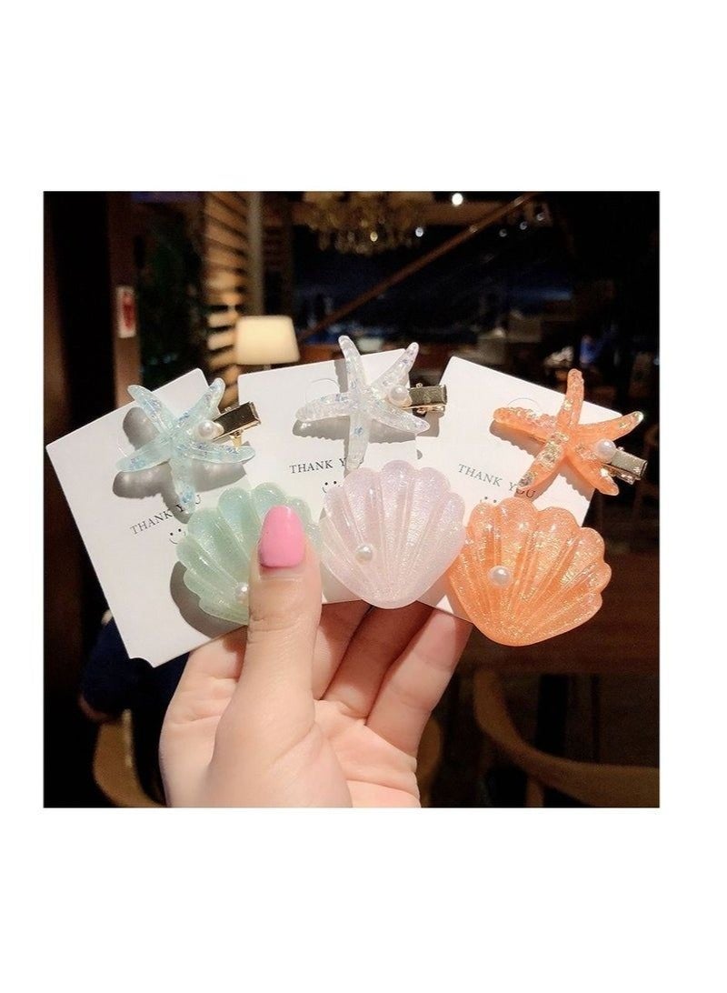 8 Pack Seashell Starfish Duckbill Bang Hair Clips for Girls, Seaside Summer Vacation Aesthetic - Image 1
