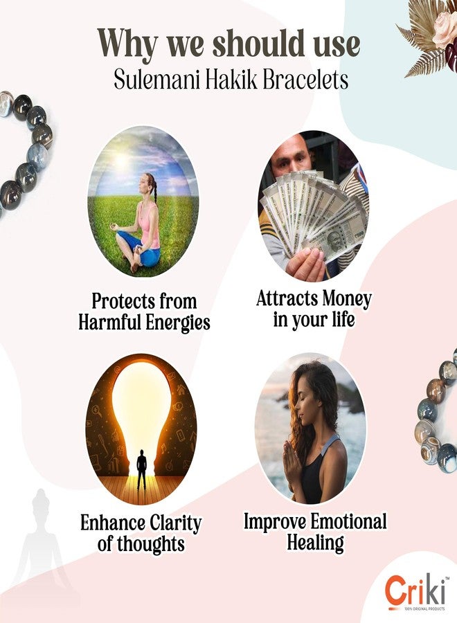 CRIKI Natural Sulemani Hakik Bracelet - Sulemani Hakik Stone Original Certified Bracelet for Mental Clarity, Courage, Removal of Negative Energies, Confidence, and Root Chakra Healing - 8MM Beads (7.5 Inch) - Image 4