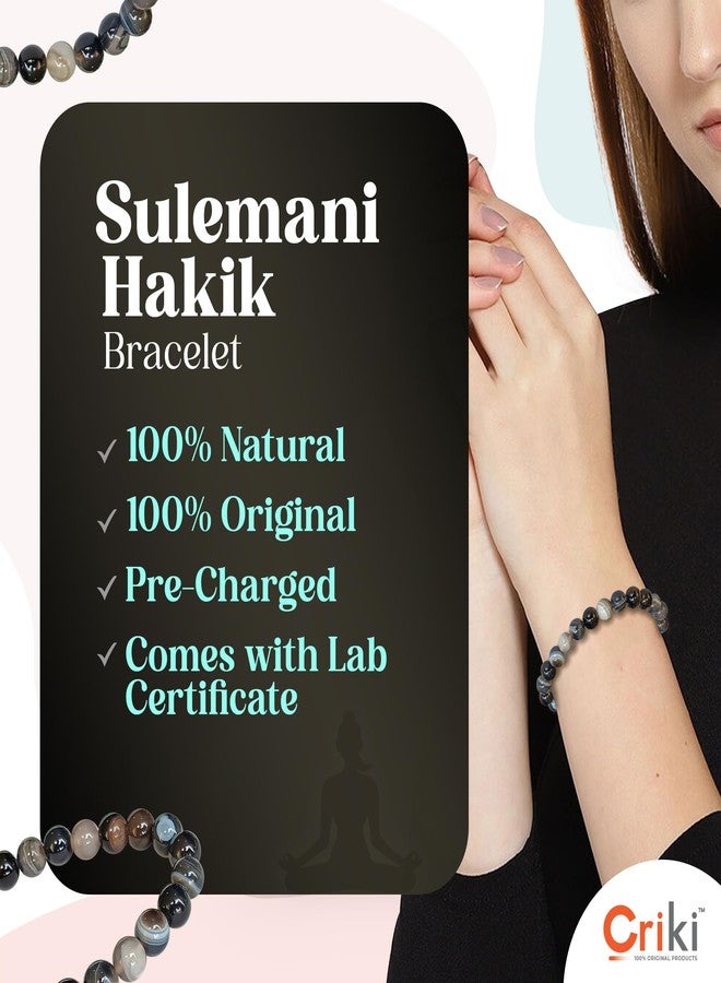 CRIKI Natural Sulemani Hakik Bracelet - Sulemani Hakik Stone Original Certified Bracelet for Mental Clarity, Courage, Removal of Negative Energies, Confidence, and Root Chakra Healing - 8MM Beads (7.5 Inch) - Image 3