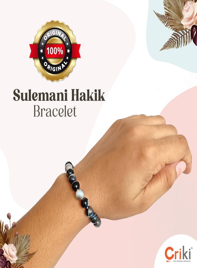 CRIKI Natural Sulemani Hakik Bracelet - Sulemani Hakik Stone Original Certified Bracelet for Mental Clarity, Courage, Removal of Negative Energies, Confidence, and Root Chakra Healing - 8MM Beads (7.5 Inch) - Image 2