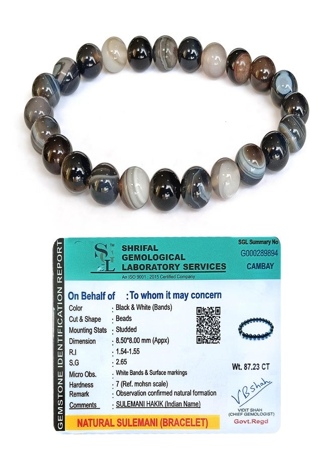CRIKI Natural Sulemani Hakik Bracelet - Sulemani Hakik Stone Original Certified Bracelet for Mental Clarity, Courage, Removal of Negative Energies, Confidence, and Root Chakra Healing - 8MM Beads (7.5 Inch) - Image 1