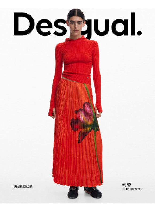 DESIGUAL ss25 New Floral Print A-line Long Umbrella Skirt - Image 1