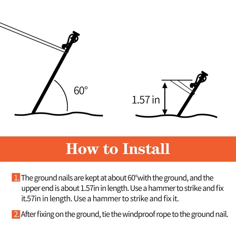 LFSEMINI Tent Stakes And Hammer Set, 8 Pack 12In Heavy Duty Forged Steel Tent Stakes + 11In Camping Hammer + Storage Pouch, Available In Rocky Place - Image 5
