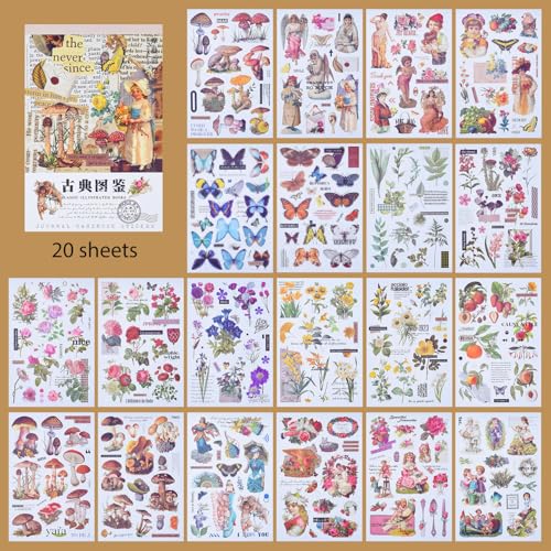 SKIONCE Vintage Scrapbook Washi Stickers Book for Art Journaing & Scrapbooking Supplies,Junk Journal Bullet Journals Botanical Stickers Craft Aesthetic Cottagecore Collage Album - Image 2