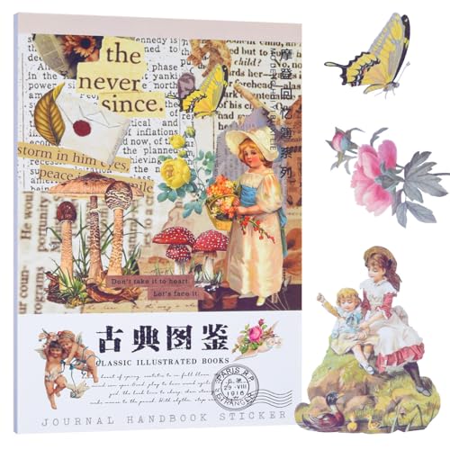 SKIONCE Vintage Scrapbook Washi Stickers Book for Art Journaing & Scrapbooking Supplies,Junk Journal Bullet Journals Botanical Stickers Craft Aesthetic Cottagecore Collage Album - Image 1