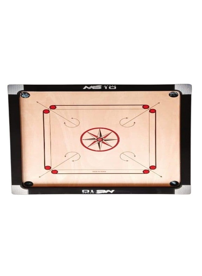 MS 10 Board for Adults, Full Size, Smooth Surface, Gloss Finish Board, 2 inch Border with Wooden Coins,Striker and Magic boric Powder, Professional Carrom Board (33nich Round Pocket) - Image 1
