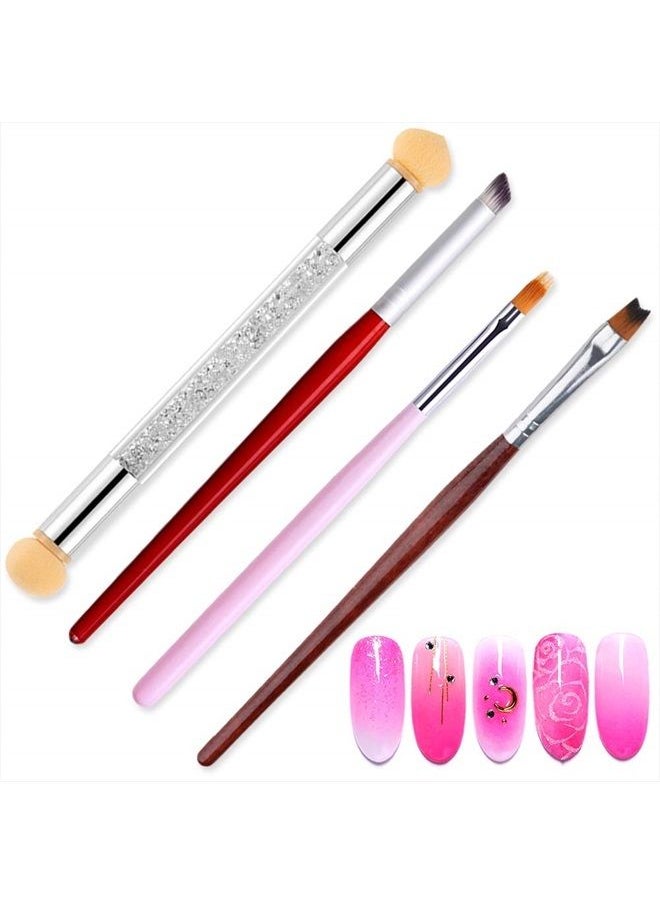 DANNEASY - 4Pcs Acrylic Nail Gradient Shading Brush Double-Ended Nail Sponge Pen UV Gel Nail Ombre Brush Manicure Tools - Image 1