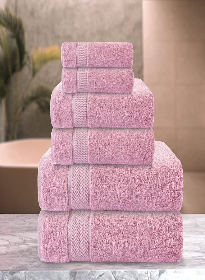 CRAFTBERRY Bath Towels Set-100% Cotton-2 Bath Towels, 2 Hand Towels & 2 Washcloths-Large, Quick Dry, Absorbent, Plush, Soft-Home, Hotel, Pool, Shower Towels -6 Piece Luxury Bathroom Towels - Pink / Light Pink - Image 3
