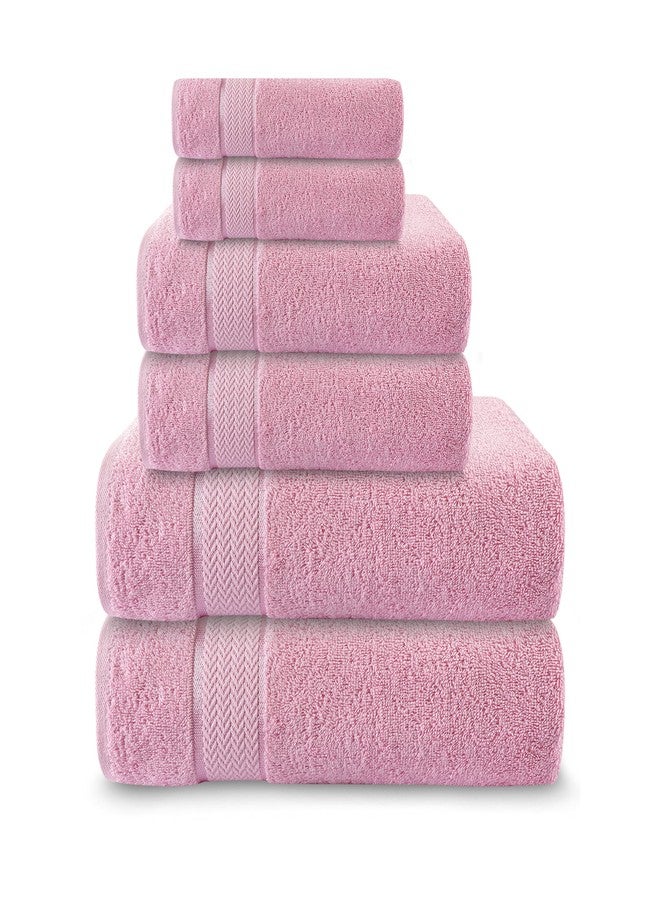 CRAFTBERRY Bath Towels Set-100% Cotton-2 Bath Towels, 2 Hand Towels & 2 Washcloths-Large, Quick Dry, Absorbent, Plush, Soft-Home, Hotel, Pool, Shower Towels -6 Piece Luxury Bathroom Towels - Pink / Light Pink - Image 1