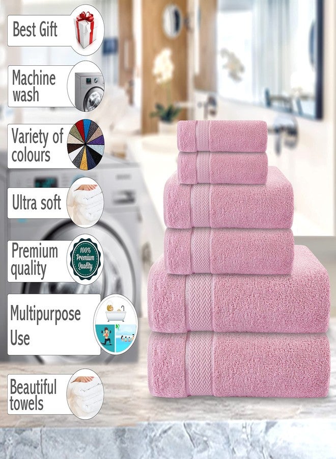 CRAFTBERRY Bath Towels Set-100% Cotton-2 Bath Towels, 2 Hand Towels & 2 Washcloths-Large, Quick Dry, Absorbent, Plush, Soft-Home, Hotel, Pool, Shower Towels -6 Piece Luxury Bathroom Towels - Pink / Light Pink - Image 5