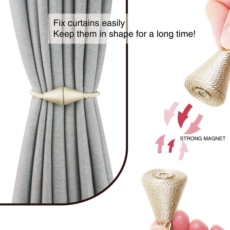 Nieffeiy 2 Pack Magnetic Curtain Tiebacks Rope Modern Handmade Curtain Tie Backs Decorative Drapes Weave Holdbacks for Window DÃ©cor, Beige - Image 2