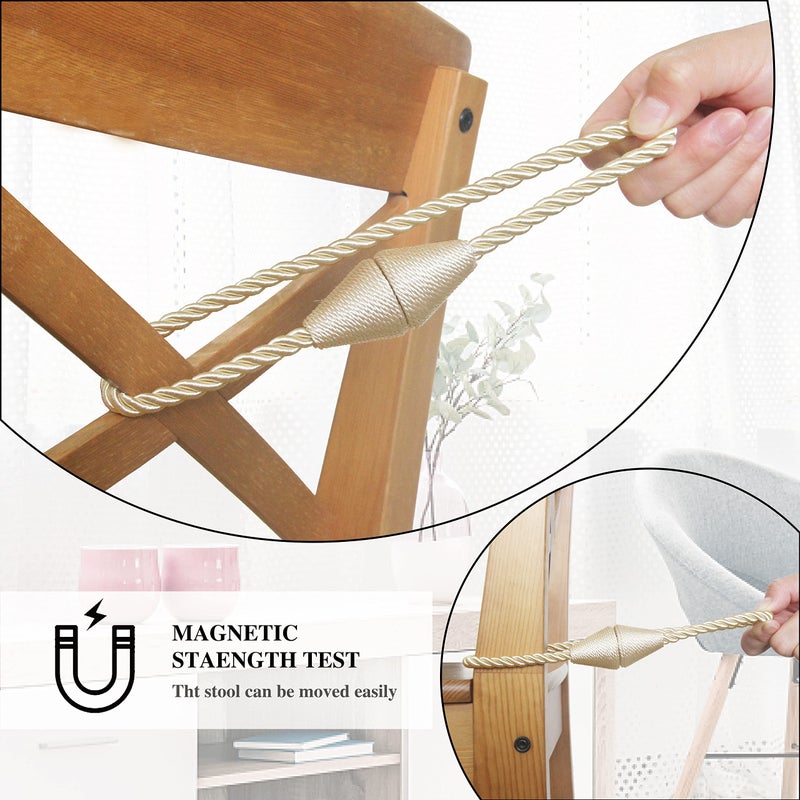 Nieffeiy 2 Pack Magnetic Curtain Tiebacks Rope Modern Handmade Curtain Tie Backs Decorative Drapes Weave Holdbacks for Window DÃ©cor, Beige - Image 4