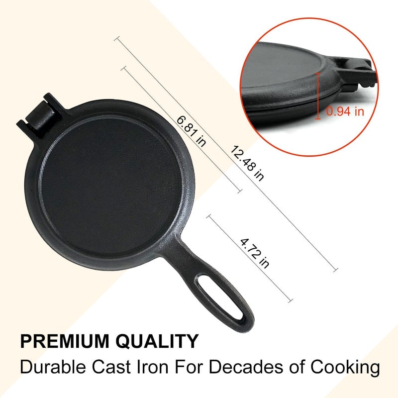 DVK 7 Inch Round Cast Iron Waffle Iron Plant Oil Care Two Piece Hinged Non Electric Waffle Maker for Indoor and Outdoor Picnics - Image 2