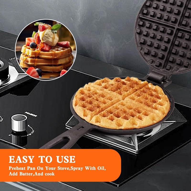 DVK 7 Inch Round Cast Iron Waffle Iron Plant Oil Care Two Piece Hinged Non Electric Waffle Maker for Indoor and Outdoor Picnics - Image 4