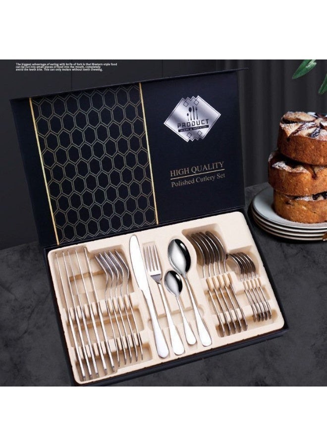 High-quality stainless steel cutlery 24-piece set natural color home hotel western restaurant gift box - table knife * 6 table fork * 6 table spoon * 6 tea spoon * 6 - Image 3