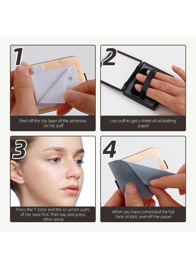 LUMYA Green Tea Oil Blotting Sheets 300 Sheets and Bamboo Charcoal Oil Blotting Sheets 300 Sheets (Total 600 Sheets), Includes Travel Makeup Mirror and Puff, Absorbs Excess Face Oil, Controls Shine, Gentle for Makeup Use, Oil Absorbing Sheets for Face, Makeup Friendly - Image 3
