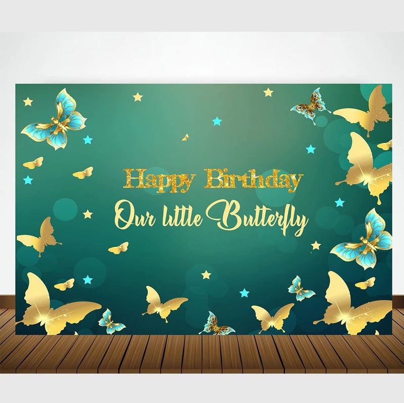 Theme My Party Girls Birthday Decoration Backdrop for Cake Area Girls Birthday Butterfly Theme Banner (6ft X 4ft) - Image 1