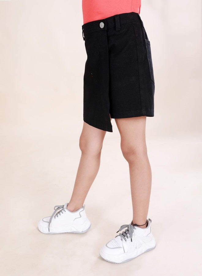 KiddoPanti Girls 100% Cotton Over Lap Skort, Black - 4-6Y - Image 4