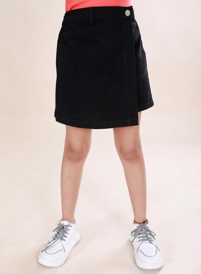 KiddoPanti Girls 100% Cotton Over Lap Skort, Black - 4-6Y - Image 3