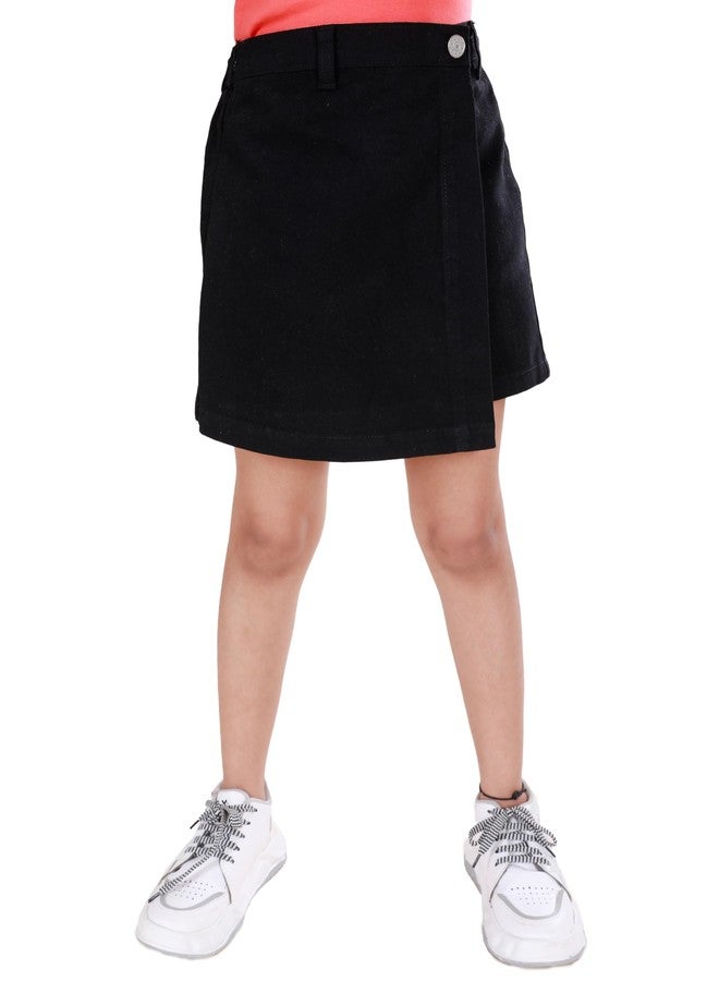 KiddoPanti Girls 100% Cotton Over Lap Skort, Black - 4-6Y - Image 1