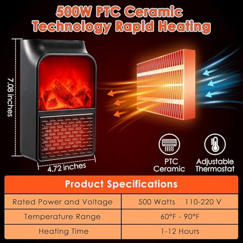 OWME 500W Wall-Mounted Electric Convector Heater – Fast Heating, Silent Infrared Panel Stove with Fan | Digital Display, Safe, Compact & Energy-Saving for, Bedroom, Office - THERMO - Image 4