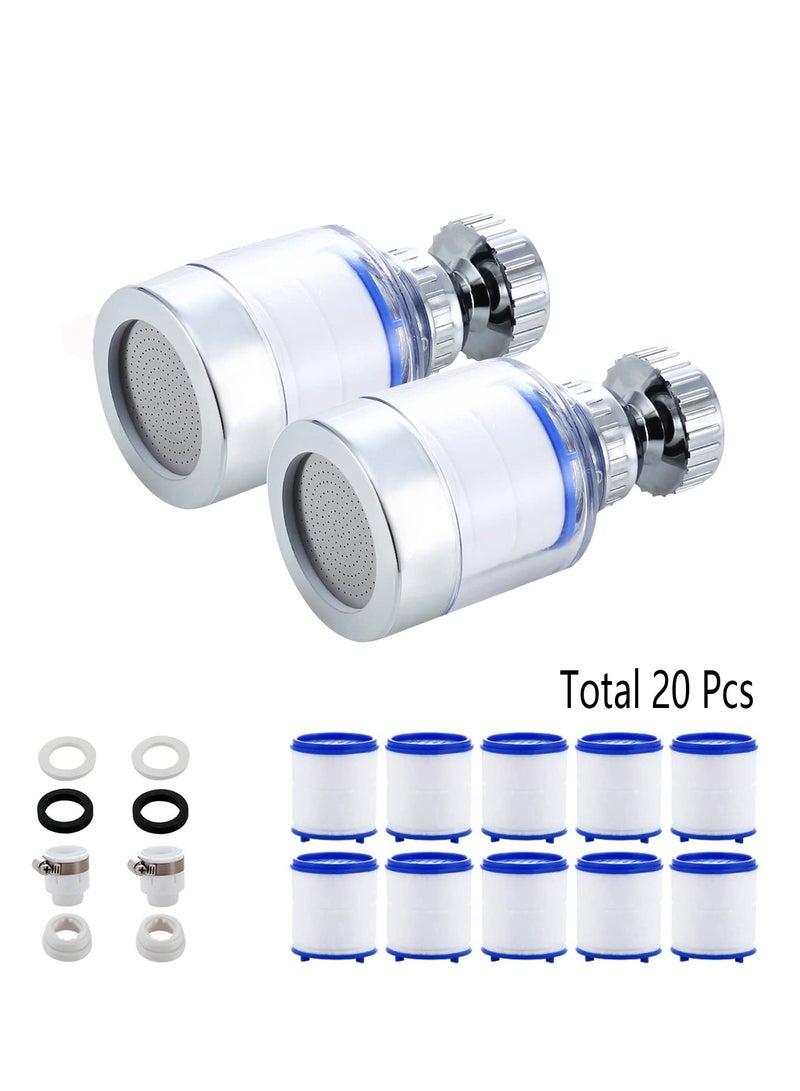 2pack Sink Filter Faucet, Universal 360 ° Rotating Bathroom Sink Filter, Equipped With 20 Filter Cartridges, Suitable For Home Kitchens And Bathrooms  - Image 1