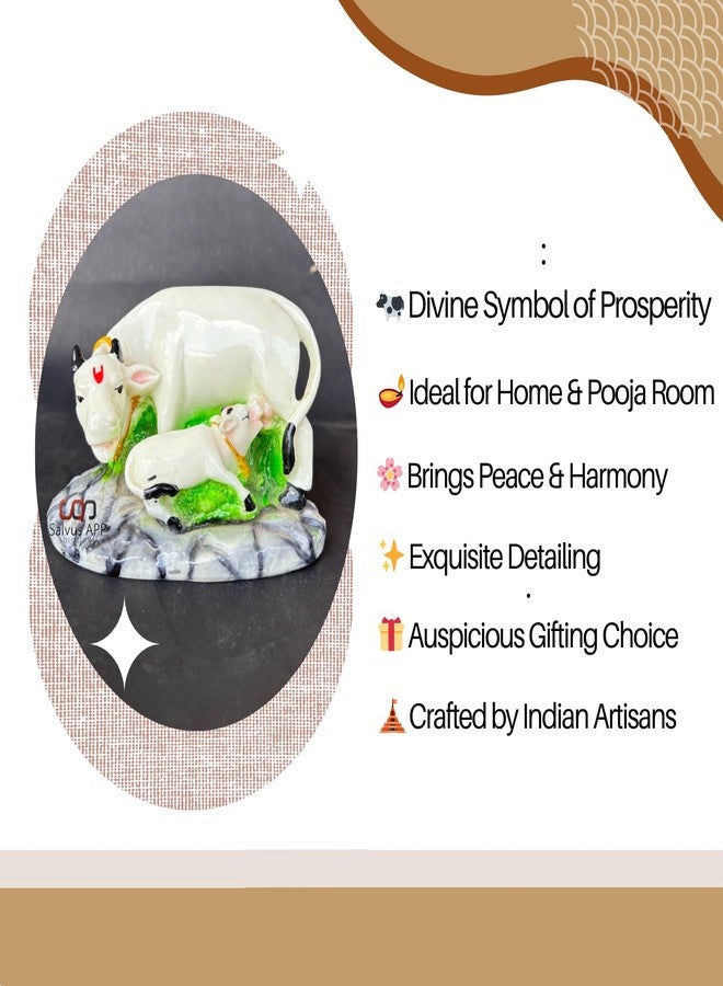 Salvus App SOLUTIONS Handmade Kamdhenu Cow with Calf Idol Sculpture | Vastu Showpiece | Table Decor | Kamdhenu | Gift Item | Return Gift | Showpice for prosparity (4.5x3.5 Inch) - Image 3