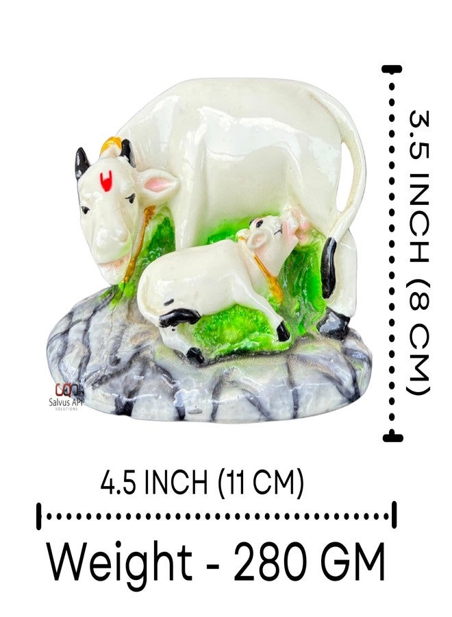 Salvus App SOLUTIONS Handmade Kamdhenu Cow with Calf Idol Sculpture | Vastu Showpiece | Table Decor | Kamdhenu | Gift Item | Return Gift | Showpice for prosparity (4.5x3.5 Inch) - Image 2