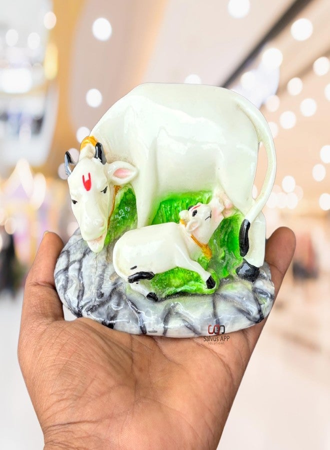 Salvus App SOLUTIONS Handmade Kamdhenu Cow with Calf Idol Sculpture | Vastu Showpiece | Table Decor | Kamdhenu | Gift Item | Return Gift | Showpice for prosparity (4.5x3.5 Inch) - Image 1