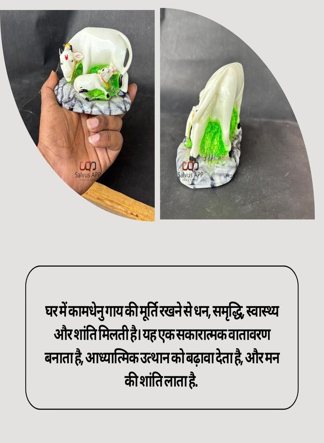 Salvus App SOLUTIONS Handmade Kamdhenu Cow with Calf Idol Sculpture | Vastu Showpiece | Table Decor | Kamdhenu | Gift Item | Return Gift | Showpice for prosparity (4.5x3.5 Inch) - Image 4