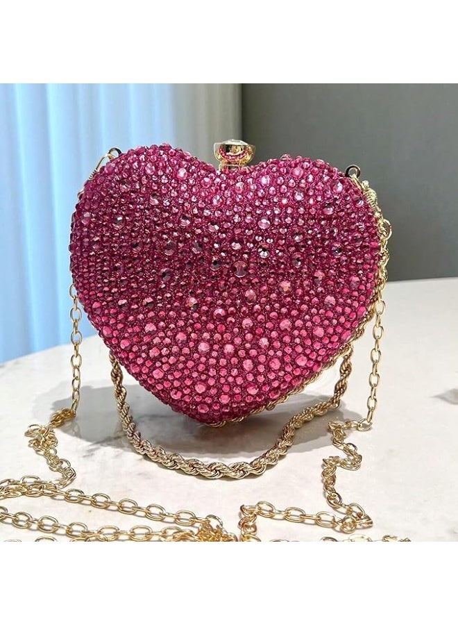 مجرد ركن جميل حقيبة يد أنيقة على شكل قلب مرصعة بالألماس مع حزام سلسلة ذهبية للمناسبات المسائية - Image 3