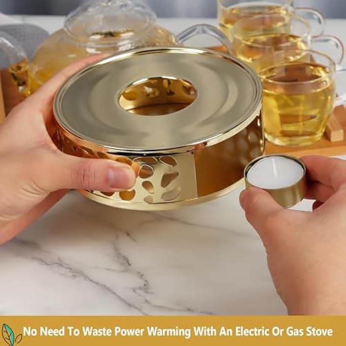 Bukela Guipure Teapot Warmer Stainless Steel Tea Warmer With Candle Holder Candle Heater For Heating Coffee Tea And Milk Universal Teapot Heater Gold - Image 5