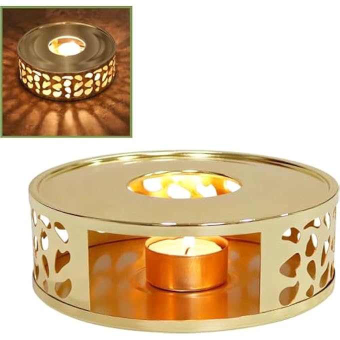 Bukela Guipure Teapot Warmer Stainless Steel Tea Warmer With Candle Holder Candle Heater For Heating Coffee Tea And Milk Universal Teapot Heater Gold - Image 2