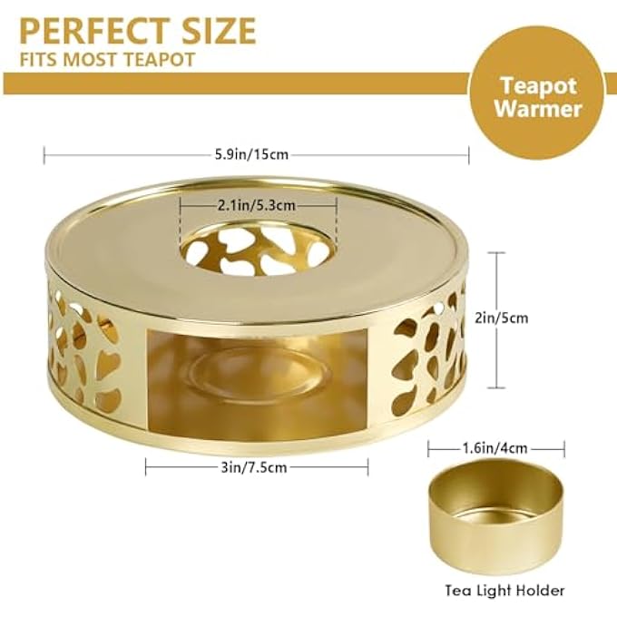 Bukela Guipure Teapot Warmer Stainless Steel Tea Warmer With Candle Holder Candle Heater For Heating Coffee Tea And Milk Universal Teapot Heater Gold - Image 3