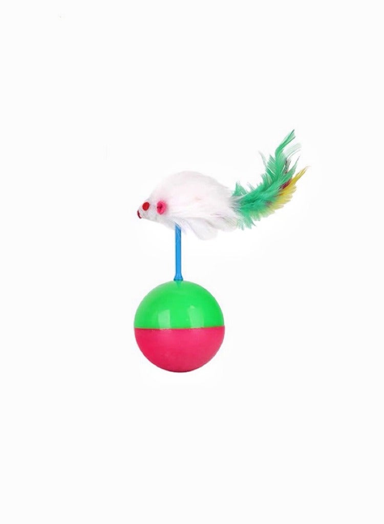 1pc Interactive Cat Toys, Mice Tumbler Teaser Cat Toy, Feather Rotating Ball Cat Toys, Cat Food Dispenser Toy for Slow Feeding,Best Gift for Cats - Image 2