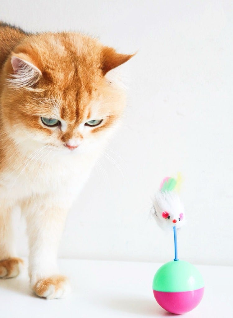 1pc Interactive Cat Toys, Mice Tumbler Teaser Cat Toy, Feather Rotating Ball Cat Toys, Cat Food Dispenser Toy for Slow Feeding,Best Gift for Cats - Image 1