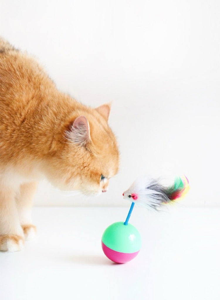 1pc Interactive Cat Toys, Mice Tumbler Teaser Cat Toy, Feather Rotating Ball Cat Toys, Cat Food Dispenser Toy for Slow Feeding,Best Gift for Cats - Image 3