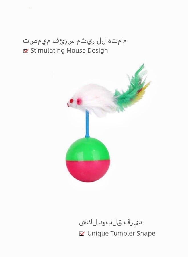 1pc Interactive Cat Toys, Mice Tumbler Teaser Cat Toy, Feather Rotating Ball Cat Toys, Cat Food Dispenser Toy for Slow Feeding,Best Gift for Cats - Image 5
