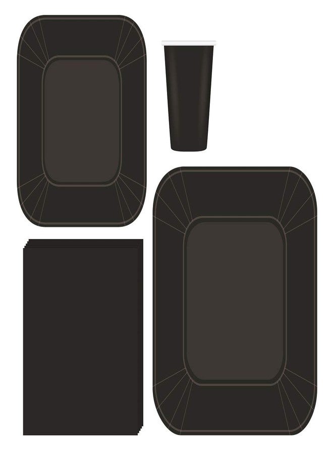 Oojami 200-Piece Black Square Dinnerware Set - Serves 50 Guests Includes 9" Dinner Plates, 7" Dessert Plates, 9oz Cups & 3-Ply Napkins Disposable Party Pack for Weddings, Birthdays, Events & Catering - Image 1