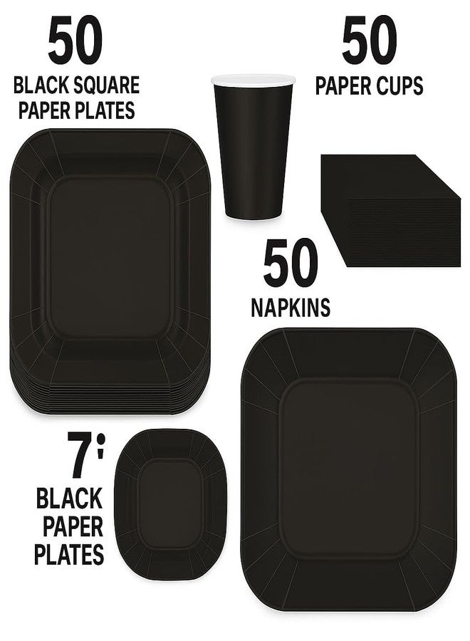 Oojami 200-Piece Black Square Dinnerware Set - Serves 50 Guests Includes 9" Dinner Plates, 7" Dessert Plates, 9oz Cups & 3-Ply Napkins Disposable Party Pack for Weddings, Birthdays, Events & Catering - Image 3